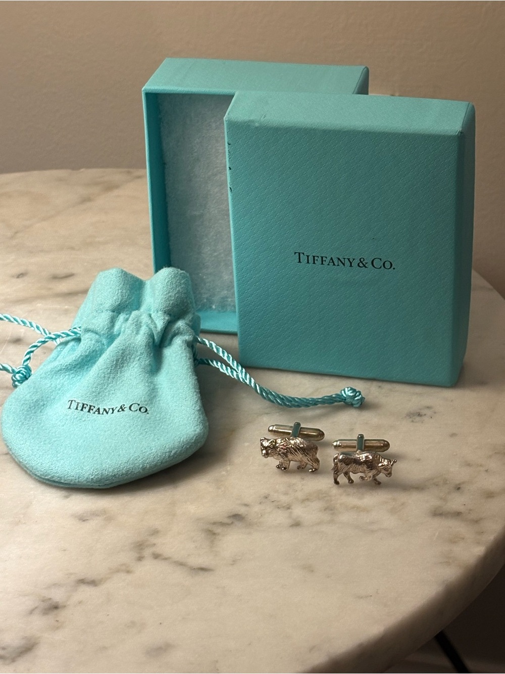 Tiffany & Co. .925 Silver Bulls and Bears Cufflinks with Box and all